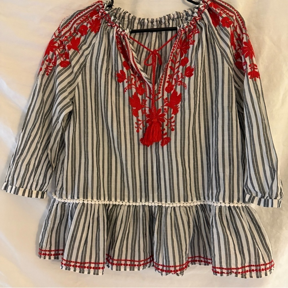 Kate Spade New York Broom Street Striped Net Embroidered Peplum Top – Medium - Picture 2 of 5